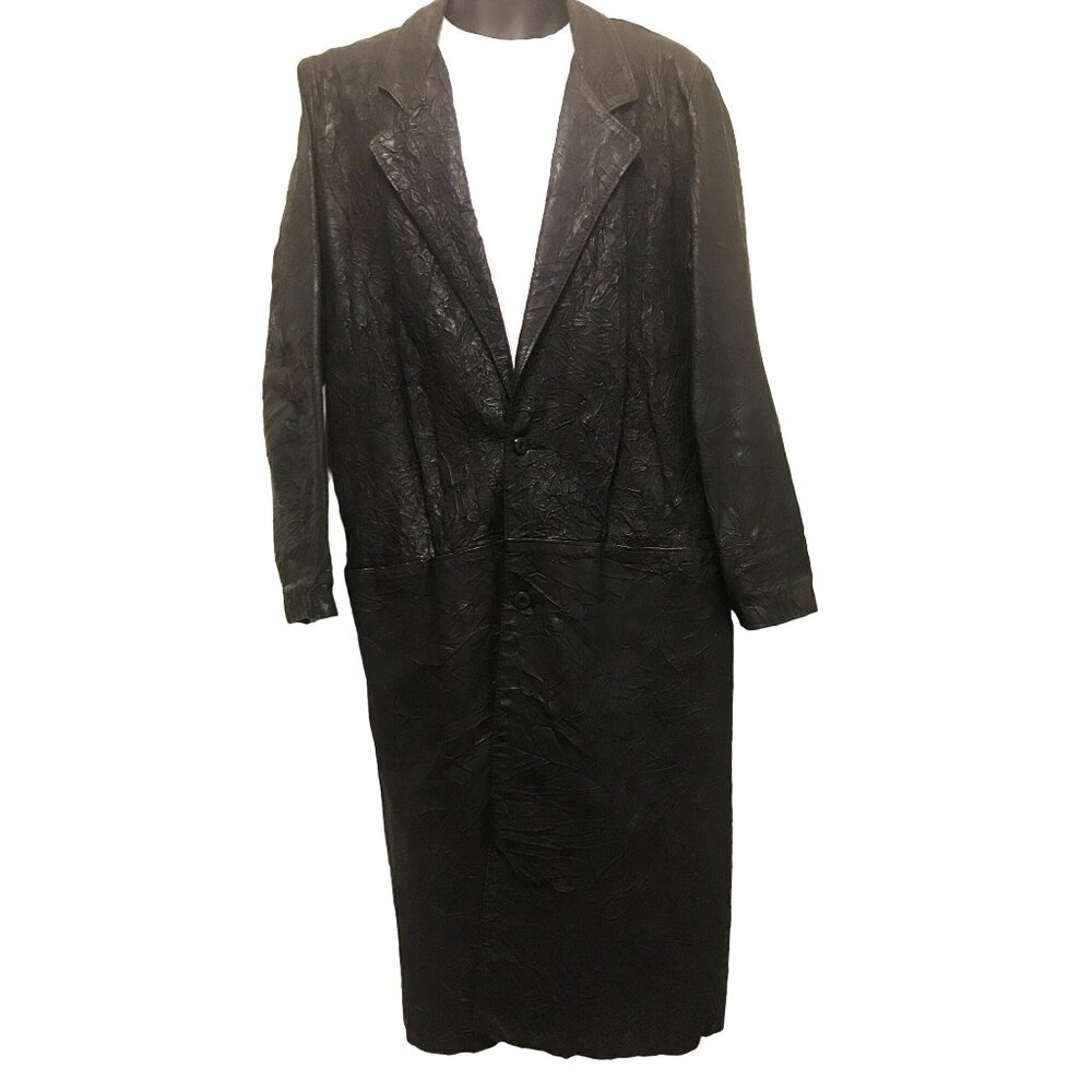 Canadian Made  Men's Black Crinkled Leather Duster Buster